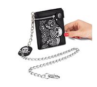 LVUNZJCA Cartera de Cadena para Hombre Cartera de Piel Calavera Cadena Antirrobo Cartera Larga Corta Cartera de Piel(11.5x9cm)