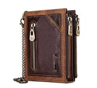 LVUNZJCA Cartera de Cadena para Hombre Cartera for Hombre Cartera de Cuero con Cepillo antirrobo Cartera con Cremallera(Coffee)