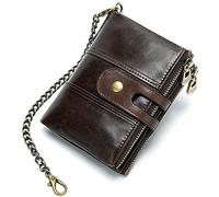 LVUNZJCA Cartera de Cadena para Hombre Cartera for Hombre de Cuero, Suave, Duradera, minicartera con Cadena(Coffee)