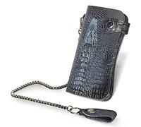 LVUNZJCA Cartera de Cadena para Hombre Cartera Larga de Cuero con Grabado en Relieve for chequera, Cadena de Hierro, Organizador