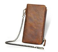 LVUNZJCA Cartera de Cadena para Hombre Cuero Moda Cheque Libro Tarjeta Caja Hebilla Cadena Organizador Cartera