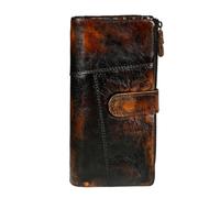 LVUNZJCA Cartera de Hombre Cartera de Hombre Hecha a Mano Color frotado Cuero Envejecido Largo Casual Embrague Cartera