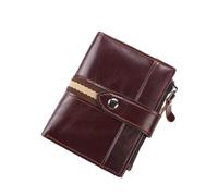 LVUNZJCA Cartera de Hombre Cartera de Hombre Vintage Aceite Encerado Cuero Corto Cartera de Cuero Cremallera Bolso de Mano Cartera