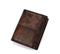 LVUNZJCA Cartera de Hombre Cartera Vintage for Hombre con Cepillo antirrobo y Cartera de Cuero de Vaca con Cabeza Anti RFID Cartera