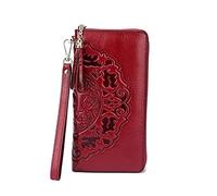 LVUNZJCA Cartera de Mujer Cartera de Cuero Cartera Larga de Flores de Cuero Encerado al Aceite de Gran Capacidad for Mujer Monedero de Mujer