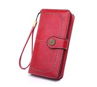 LVUNZJCA Cartera de Mujer Cartera for Mujer Cartera de Cuero Bolso de Cuero Cremallera Larga Bolso de Tres Pliegues Monedero de Mujer(Burgundy)