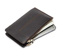 LVUNZJCA Cartera delgada de cuero para hombre con cremallera para tarjetas de crédito, café, 10.5x18.5x1.5cm