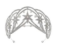 LVUNZJCA Corona de Tiara Corona de Perlas Tocado de Boda Vintage Corona de Estrella Media Redonda para Fiesta de Cumpleaños