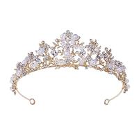 LVUNZJCA Corona de Tiara Corona Nupcial Rama Princesa Corona Tocado Corona Pelo for cumpleaños para Fiesta de Cumpleaños(Gold White_Free)