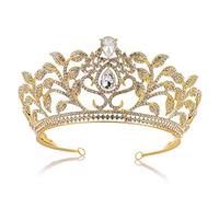 LVUNZJCA Corona de Tiara Rhinestone Tiara Crown Nupcial Boda Accesorios de Cumpleaños Cumpleaños para Fiesta de Cumpleaños(Gold_14.5x7.5cm)