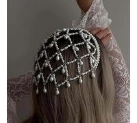LVUNZJCA Diadema con Borlas Diadema bohemia vintage for mujer con perlas Tocado para Mujer(Silver)