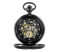 LVUNZJCA Reloj de bolsillo para hombre, delicado reloj de bolsillo con diseño de concha grabado, hueco, retro, mecánico, dorado, plateado, para cumpleaños, Noir, talla única