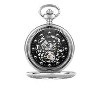 LVUNZJCA Reloj de bolsillo para hombre, delicado reloj de bolsillo con diseño de concha grabado, hueco, retro, mecánico, dorado, plateado, para cumpleaños, plata, talla única