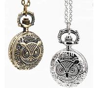 LVUNZJCA Reloj de Bolsillo Patrón búho Reloj de Bolsillo del Cuarzo de la Vendimia con la Cadena del Reloj del Reloj de Bolsillo pequeño Collar del Reloj