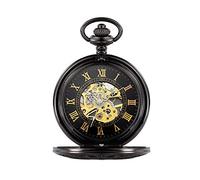 LVUNZJCA Reloj de Bolsillo Reloj de Bolsillo Delicado de la Vendimia con el Reloj del Reloj de Bolsillo de Cadena Hueco clásico tirón Reloj de Bolsillo mecánico Romano Tallado(Color:Schwarz)