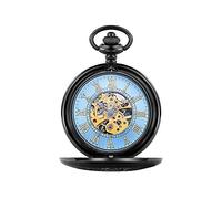 LVUNZJCA Reloj de Bolsillo Reloj de Bolsillo Delicado de la Vendimia con el Reloj del Reloj de Bolsillo de Cadena Hueco clásico tirón Reloj de Bolsillo mecánico Romano Tallado(Color:Azul)