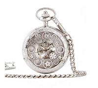 LVUNZJCA Reloj de Bolsillo Sencilla for Hombre Reloj de Bolsillo clásico mecánico de la Mano del Viento-clásico de época talladas Reloj de Bolsillo(Color:Silver)