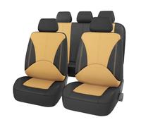 LVVBU 9 Piezas Funda Asiento Coche para Hyundai Santa Fe 2006-2010 Cuero 5 Asientos Juegos De Cubreasientos Delanteros Y Traseros Cubreasientos Protector,E-Beige and Black