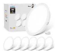 LVWIT ×6 LED Empotrable en Techo, Lámpara de Techo Circular Ultraplana de 24W, Foco Blanco Frío de 6500K, Ideal Para Baños, Cocinas y Pasillos, 2640 Lúmenes, Ø223mm, No Regulable.