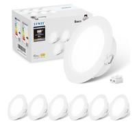 LVWIT ×6 LED Empotrable en Techo, Lámpara de Techo Circular Ultraplana de 6W, Foco Blanco Frío de 6500K, Ideal Para Baños, Cocinas y Pasillos, 660 Lúmenes, Ø113mm, No Regulable.