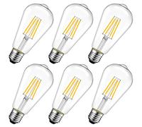 LVWIT 6 Unidades Bombillas LED E27 Vintage Filamento ST64-8W Equivalente a 75W, 1055 Lúmenes, Color Blanco Cálido 2700K, El Ángulo del Haz de 300°. No Regulable.