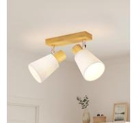 LVWIT Apliques de Pared 2 Focos Orientable, Lampara Techo Madera E14, Foco de techo Retro, Aplique Pared Interior Giratorios Para Cocina, Pasillos, Salón, Dormitorios,(Sin Bombilla)