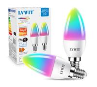 LVWIT Bombillas Inteligente E14, Compatible con Alexa, Google Home Assistant y Smart Life/Tuya App, Bombilla Wi-Fi Vela 5W 470 Lm, Lámpara Regulable LED C37 equivalente a 40W - 2 Unidades.