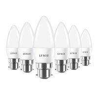 LVWIT Bombillas LED C35, Casquillo B22, Equivalente a 60W, 2700K Luz Blanca Cálida, 806 LM, Bajo Consumo, El Ángulo del Haz 150°. No Regulable - Pack de 6 Unidades.