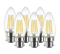LVWIT Bombillas Vela de Filamento LED B22, 6W Equivalente a 60W, Bombilla Retro Vintage 806 lúmenes, Color Blanco Cálido 2700K, El Ángulo del Haz de 300°, No Regulable. Pack de 6 Unidades.