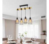 LVWIT Candeeiro Teto Suspenso E27, Lámparas Comedor Colgante Negro, Lámpara de Techo con Base de Madera, Lampara Colgantes con 4 Bases,Ideal para Salón,Comedor,Dormitorio,Cocina(Sin Bombillas)