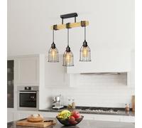 LVWIT Lámpara Colgante E27, Lámparas Colgante Vintage Negro, Lámpara de Techo de Madera con 3 Bases, Lampara Colgantes y Altura Ajustable Ideal para Salón,Comedor,Dormitorio,Cocina(Sin Bombillas)