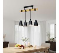 LVWIT Lámpara Colgante Negro, Candeeiro Teto Suspenso E27, Lámpara colgante con Base de Madera, Lamparas de Techo Juveniles con 4 Bases,Ideal para Salón,Comedor,Dormitorio,Cocina(Sin Bombillas)