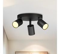 LVWIT Lámpara de Techo Circular GU10, Luces de Cocina, Techo, Accesorios de Luz Negra, 3 vías, Foco de Base GU10 para Cocina, Salón, Dormitorio, Comedor (Bombilla No Incluida)