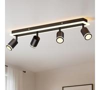LVWIT Lampara de Techo de 4 Focos Giratorios, Lampara Techo Dormitorio Larga, Lamparas de Techo GU10, Focos Led Interior Negro, Lámparas de Techo para Salon, Cocina, Baño (Sin Bombilla)