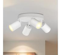 LVWIT Lámpara Techo Con 4 Focos Giratorios GU10, Lámpara de Pared Interior Blanco, Base Circular Ajustable, Iluminación para Dormitorio, Pasillo y Cocina (Sin Bombillas)
