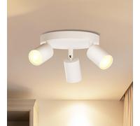 LVWIT Lámpara Techo Focos con 3 Focos Giratorios GU10, Lámpara de Pared Interior Blanco Ajustables Base Circular, Focos Led Interior Techo Iluminación para Dormitorio Pasillo Cocina (Sin Bombillas).