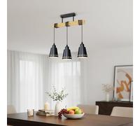 LVWIT Lamparas Colgantes de Techo E27, Lampara Colgante Isla Cocina Negro, Candeeiro Teto Suspenso con 3 Bases, Lámpara colgante con Base de Madera para Salón,Comedor,Dormitorio,Bar(Sin Bombillas)