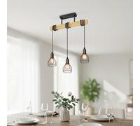 LVWIT Lamparas Colgantes de Techo Negro, Lampara Colgante Isla Cocina, Lámpara de Techo de Madera, Lámparas Colgantes con 3 Cabezales E14,Ideal para Salón,Comedor,Dormitorio,Bar(Sin Bombillas)