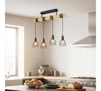 LVWIT Lamparas Colgantes de Techo Negro, Lamparas Colgantes E14, Lámpara colgante con Base de Madera, Lamparas de Techo Juveniles con 4 Cabezales, para Cocina,Salón,Comedor,Dormitorio(Sin Bombillas)