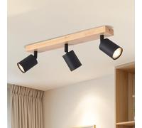 LVWIT Lámparas de Techo, GU10 Negro Pantalla de Luz, 3 Way Madera Accesorios de Luz Techos, Ajustable Industrial Pared Lámpara de Techo, Lámpara de Techo para la Sala de Estar (No Incluye Bombillas)