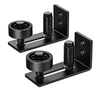 Lvyesea Paquete de 2 guías de piso para puerta de granero, guía inferior de puerta corrediza, rodillo guía de suelo ajustable, parte inferior empotrada, silenciosa, negro, marco de acero, fácil de