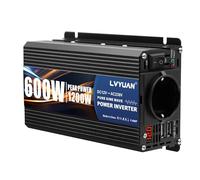 LVYUAN 600W/1200W inversor 12V a 230V convertidor de Voltaje Onda sinusoidal Pura inversor convertidor Adaptador de Cigarrillos para Coche con 2 Puertos USB y Enchufe EU