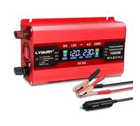 LVYUAN Convertidor de Voltaje 12V 230V 650W/1500W Inverter 2 USB LCD, Ventilador de enfriamiento, Enchufes de la UE para Viajes de Negocios y Vacaciones