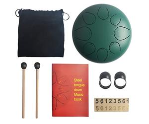 LVYUDS Instrumento de Handpan for Niños Pequeños, 5.5 Inch Juego de Batería Portátil Con Patrón de Loto Y Bolsa de Tongue Drum(Verde)