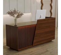LVYWEX Mostrador De Recepción, con Cajones de Almacenamiento Y Estantes Abiertos, IDAL para Salones De Belleza, Boutiques Y Cafeterías(Brown Left,140cm)