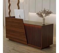 LVYWEX Mostrador De Recepción, con Cajones de Almacenamiento Y Estantes Abiertos, IDAL para Salones De Belleza, Boutiques Y Cafeterías(Brown Right,180cm)