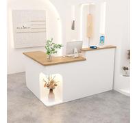 LVYWEX Mostrador de Recepción, Mesa de Mostrador con Cajones De Almacenamiento Y Estantes Abiertos, para Salones(White Left,180cm)
