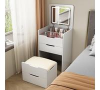 LVYWEX Tocador, con Espejo Abatible,Tocador Compacto con 2 Cajones,Taburete Y Espejo LED(60cm)