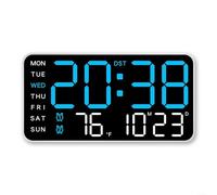 LVYXON Reloj de pared digital LED con alarma, temperatura, visualización de fecha y semana, activado por voz, ahorro de luz diurna e interruptor °F/°C, alimentado por USB o funciona con pilas para el