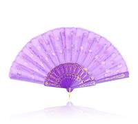 lvzhen Abanico de mano plegable, con encaje español, patrón de pavo real, abanico plegable de plástico para mujer, adecuado para bodas, compromisos, bailes, fiestas de cumpleaños, cosplay (morado)
